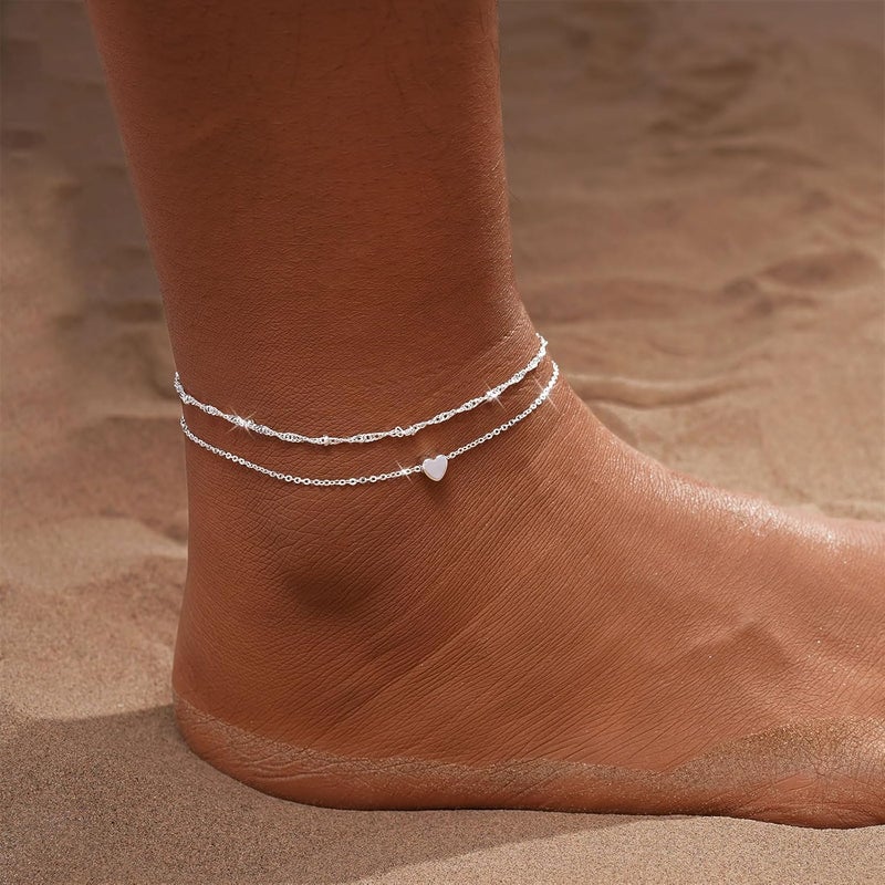 MFRYK Gold Ankle Bracelets for women,14k Gold/Silver Plated Waterproof Layered lightweight Cuban Link Figaro Chain Heart anklet butterfly anklet Pearl Ankle Bracelets Set Gold Anklets for women Trendy Jewelry Gift for Women - Image 2
